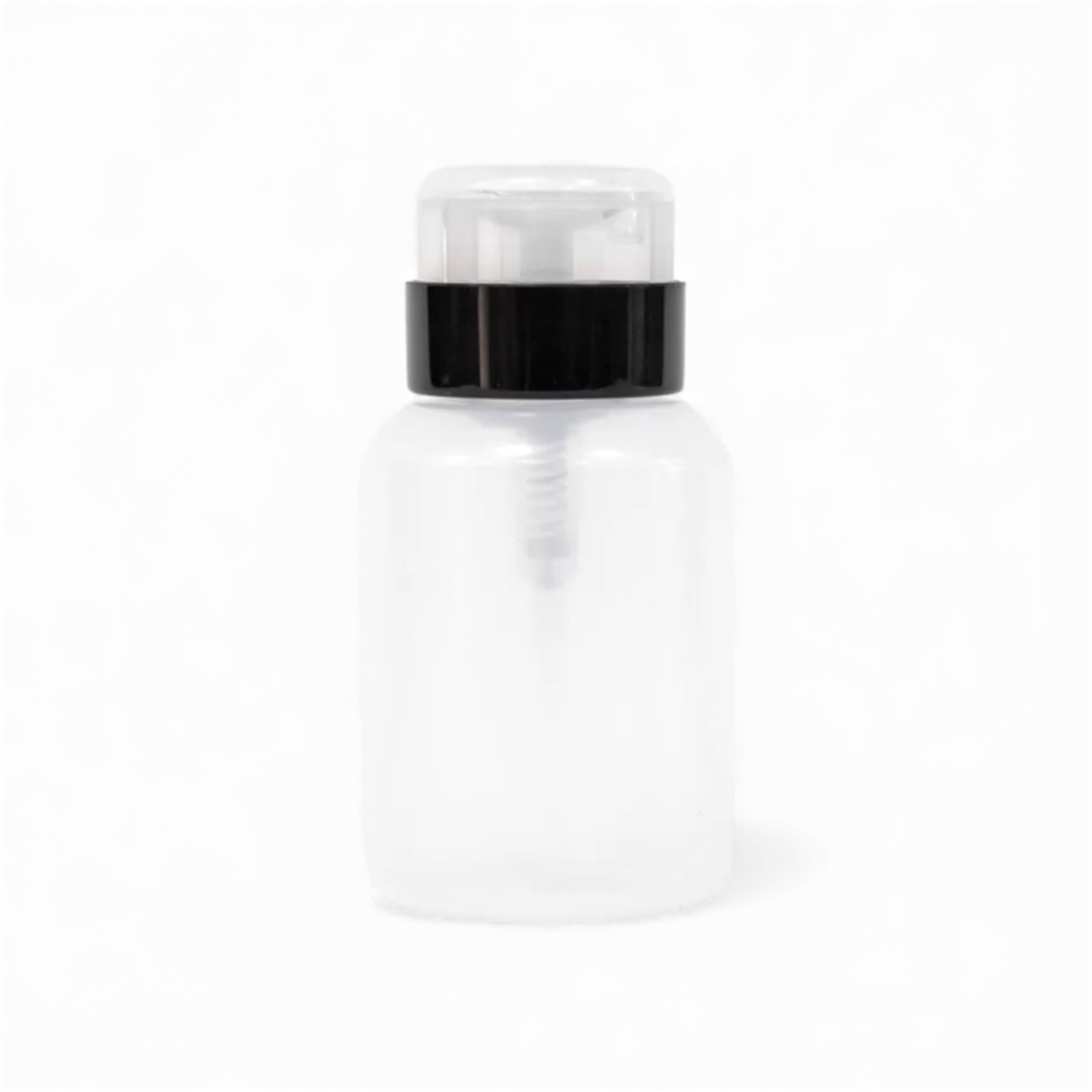Botella dispensador de liquidos (removedor) transparente con tapa negra 150ml