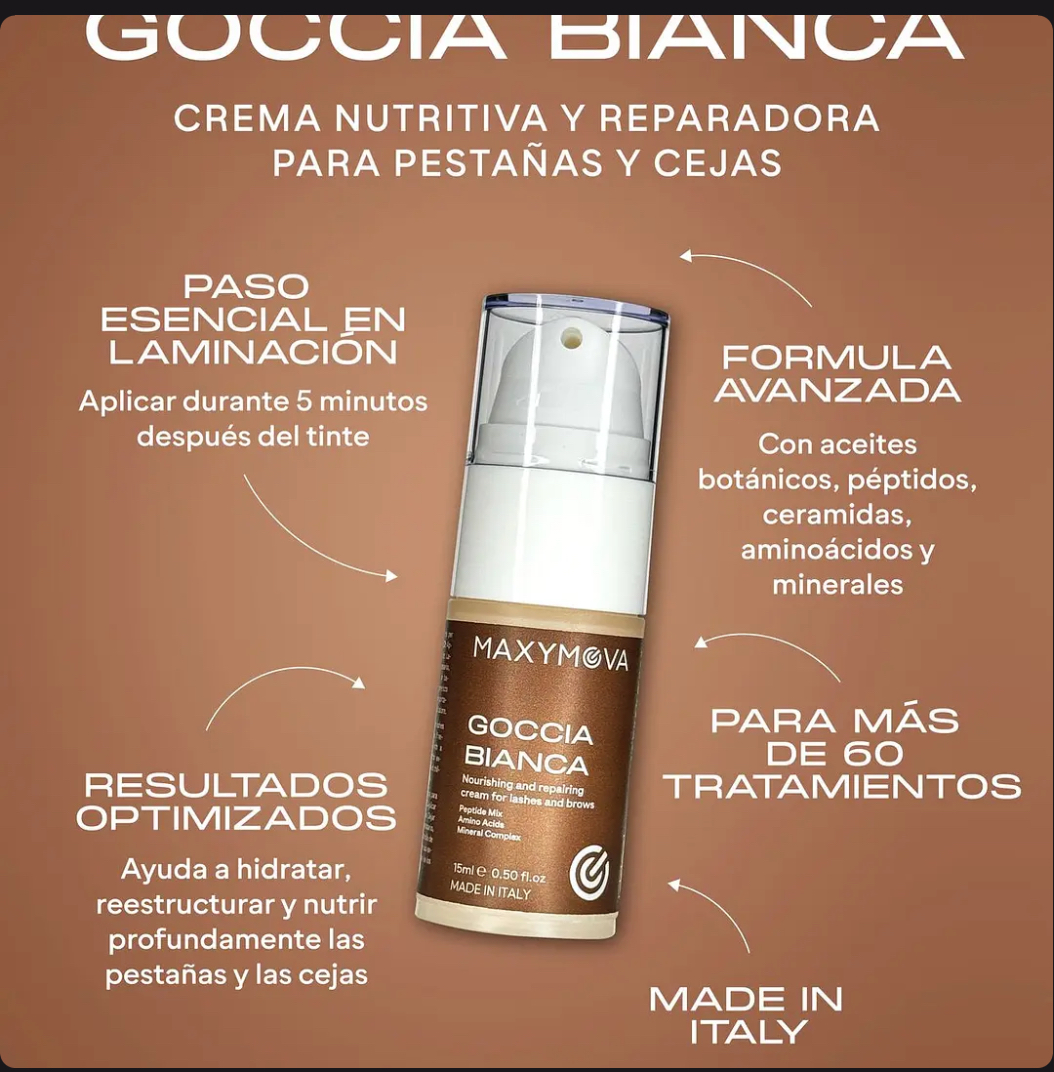 Goccia Bianca Mascarilla nutritiva y reparadora lash & brow lamination 15ml Maxy Mova - Imagen 2