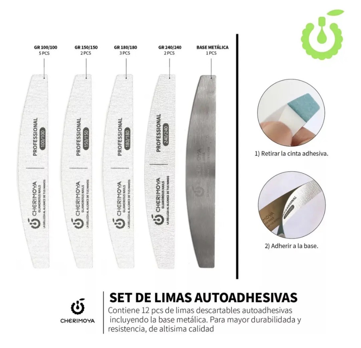 Set de limas con base metalica (12 repuesto con gramaje variado) autoadhesivas Cherimoya - Imagen 2