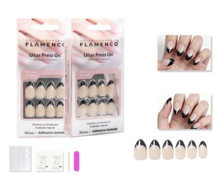 Uñas press on diseño francesa en color negro