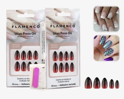 Uñas Press on con diseño rojo con degrade