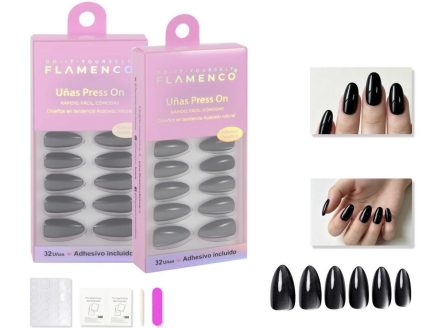 Uñas Press on con diseño efecto ojo de gato en negro