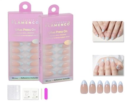Uñas Press on con francesa con glitter