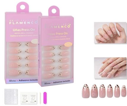 Uñas Press on con diseño francesa con animal print