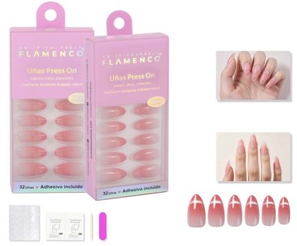 Uñas Press on con diseño francesa con efecto ojo de gato