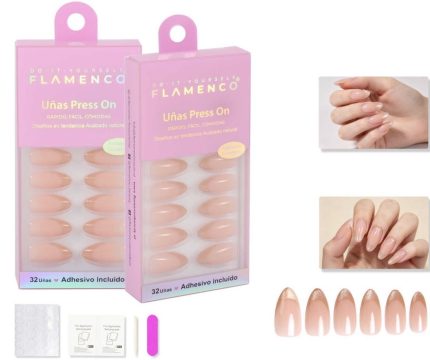 Uñas Press on con diseño francesa con efecto ojo de gato