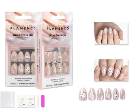 Uñas Press on con diseño con lazos