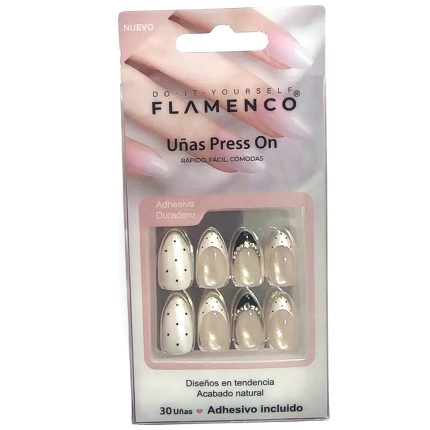 Uñas Press on con diseño de francesa con puntos negros