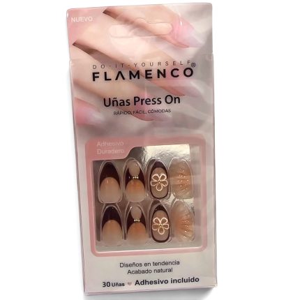 Uñas Press on con diseño francesa marron y relieve