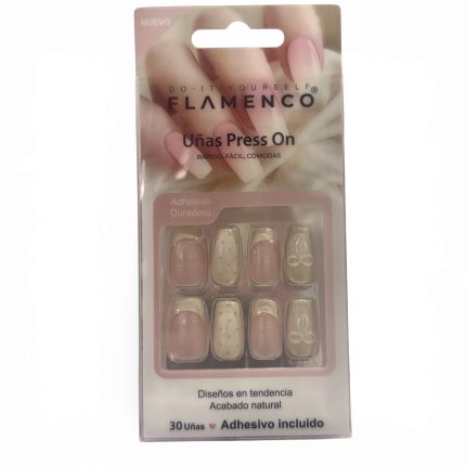 Uñas Press on con diseño perlado con francesa blancas