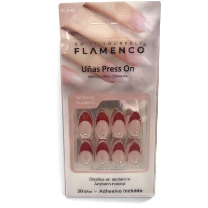 Uñas Press on con diseño francesa en rojo