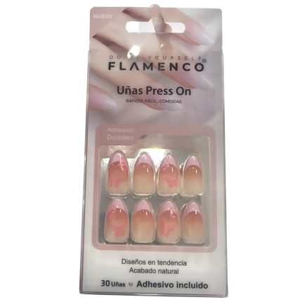 Uñas Press on con diseño francesa rosada